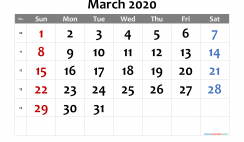 Free Printable March 2020 Calendar with Week Numbers