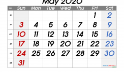 Free May 2020 Calendar with Week Numbers