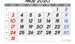 Printable Calendar 2020 May