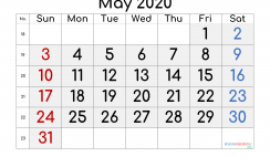 Printable May 2020 Calendar with Week Numbers