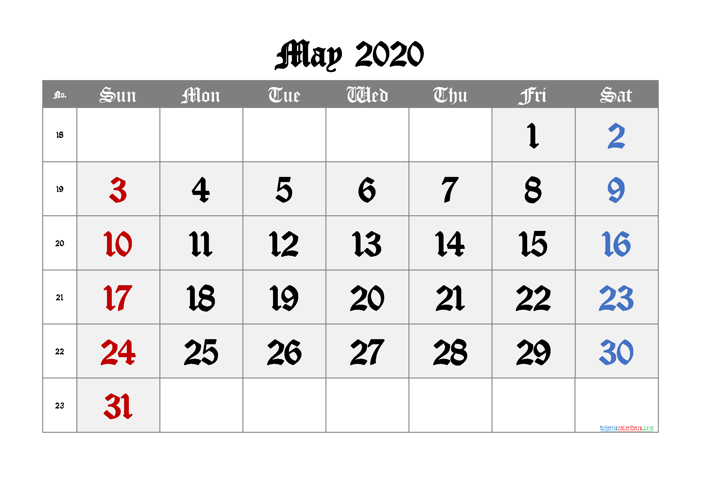 Free May 2020 Calendar