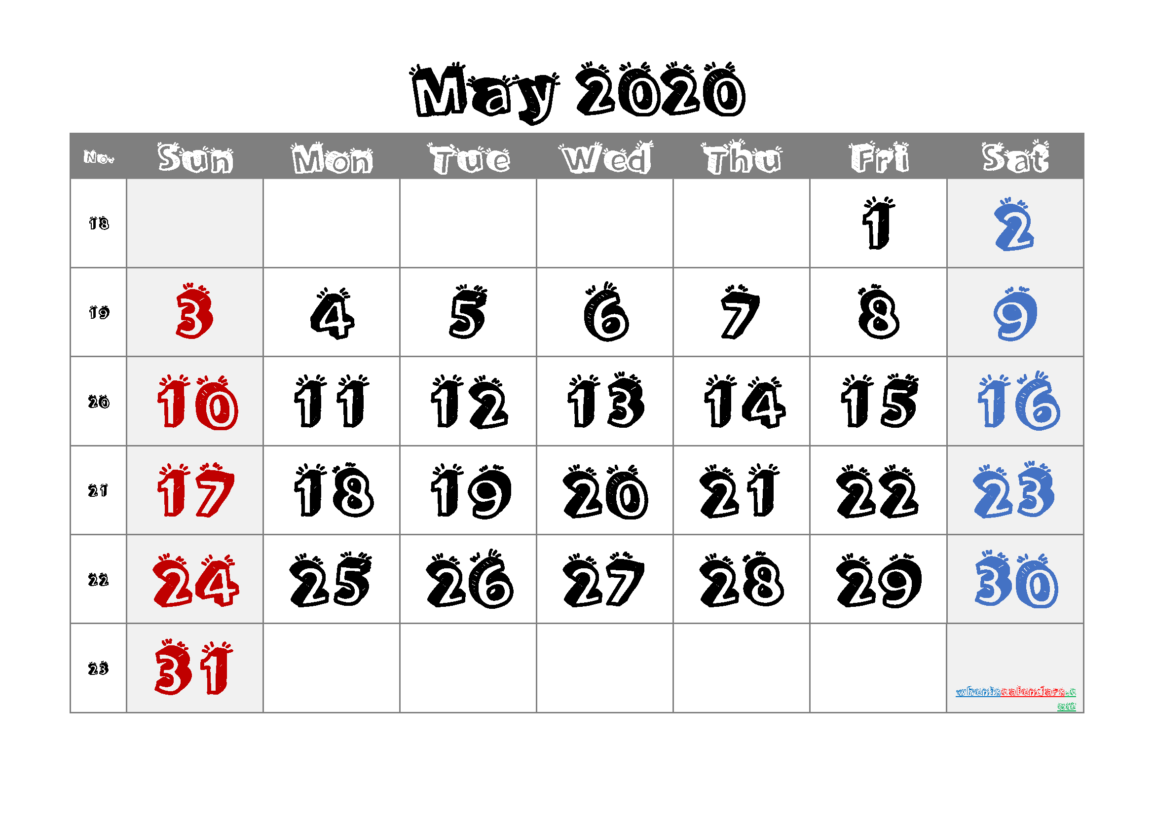 Printable Calendar May 2020