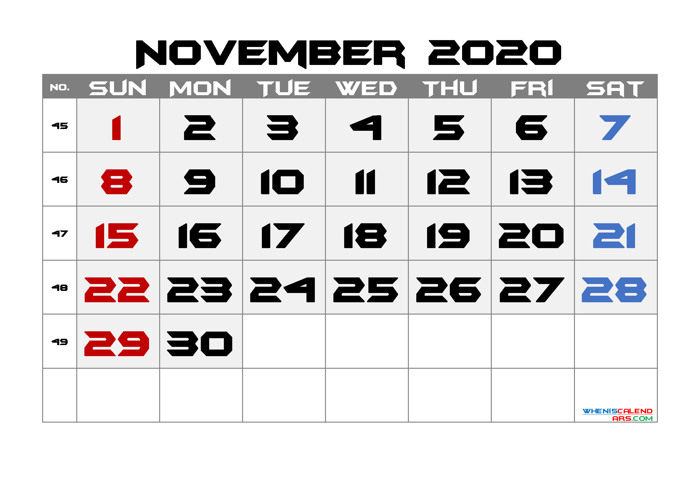 Free November 2020 Calendar