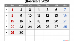 Free November 2020 Calendar with Week Numbers