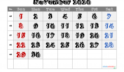 Free Printable 2020 November  Calendar