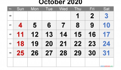 Printable Calendar 2020 October