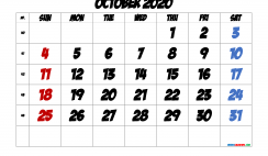 Free October 2020 Calendar with Week Numbers