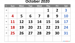 Free Printable Calendar 2020 October