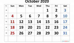 Free October 2020 Calendar with Week Numbers