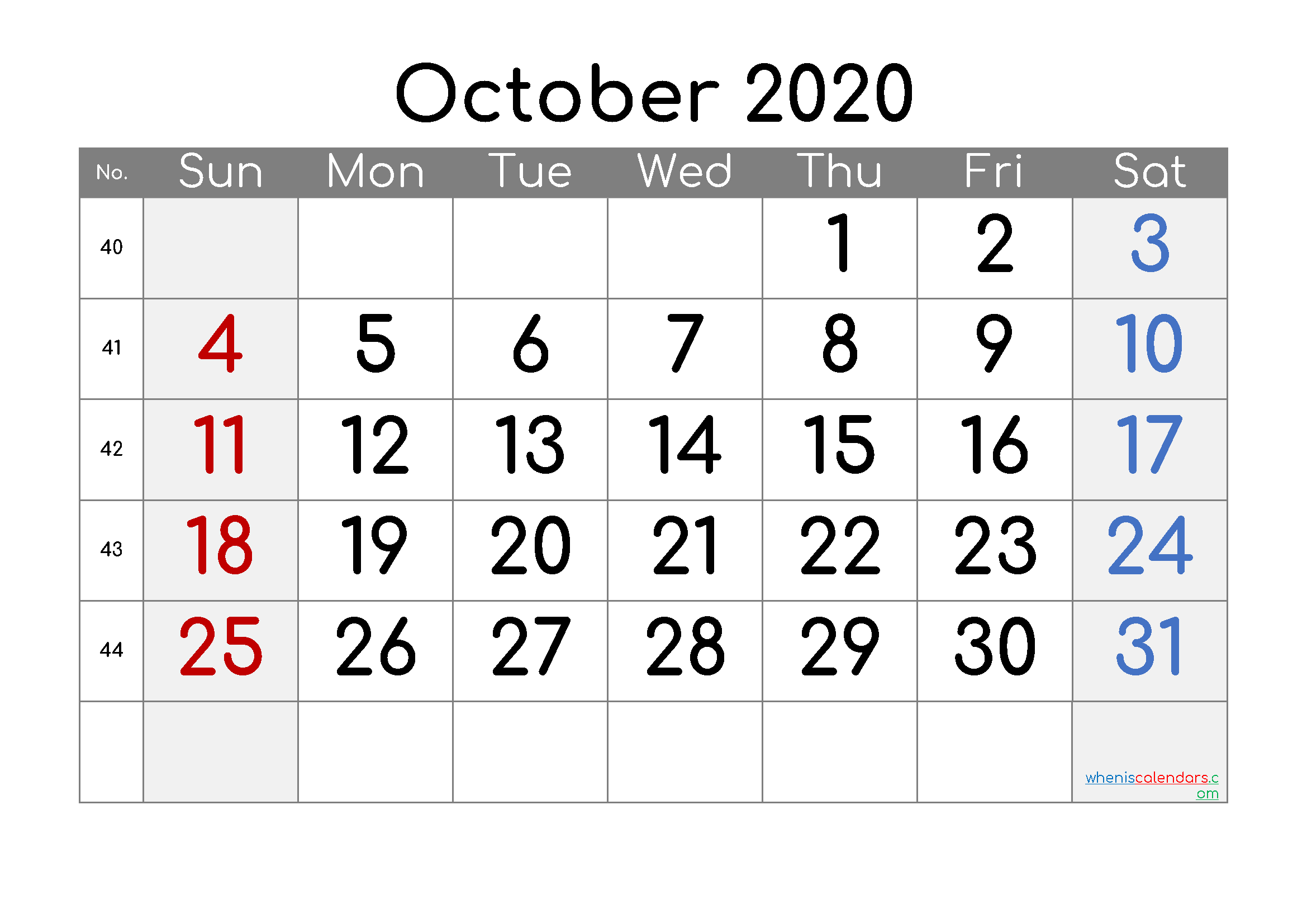 Free Printable Calendar 2020 October - 6 Templates