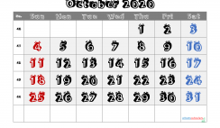 Free Printable 2020 October  Calendar