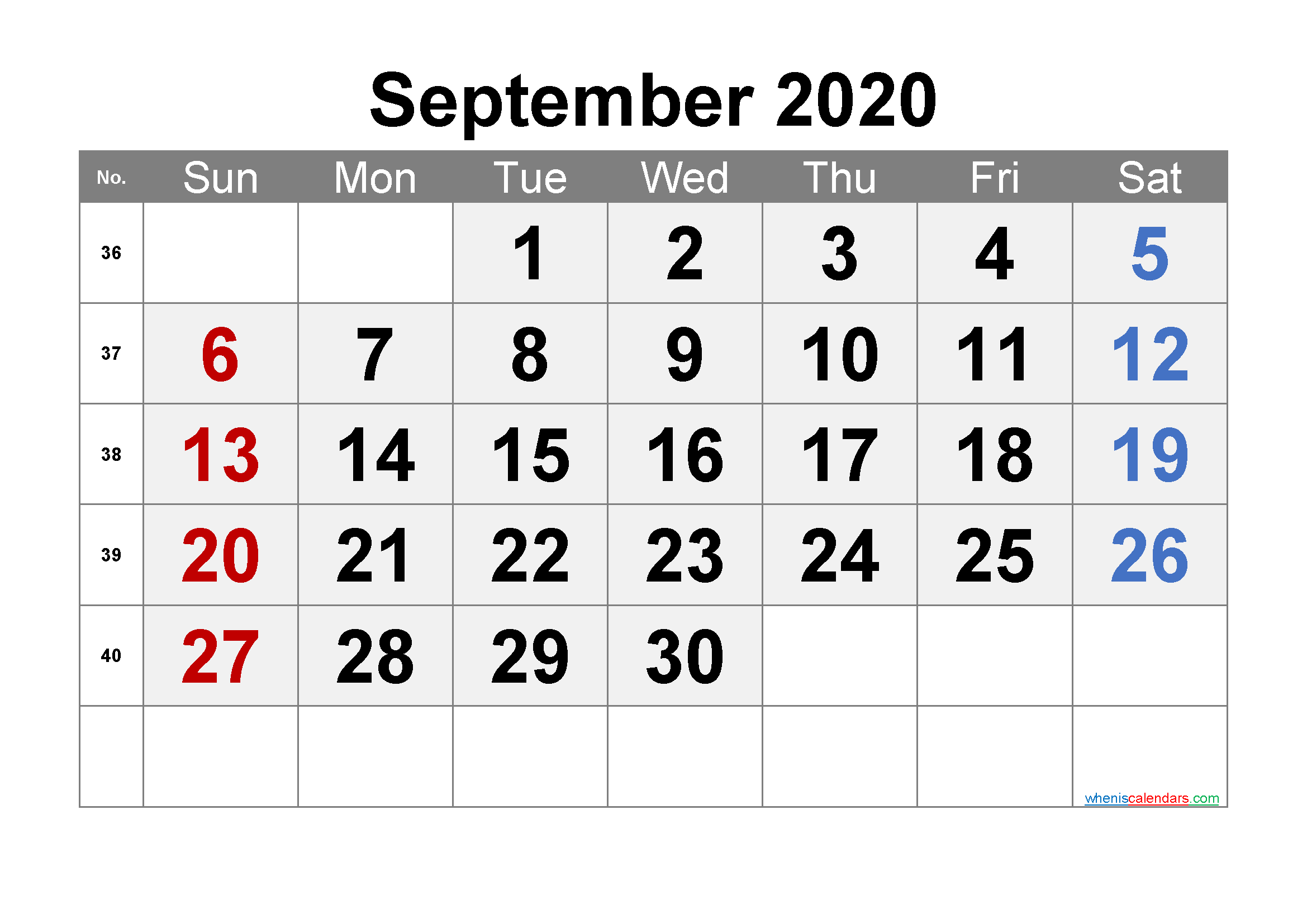 Free Printable Calendar 2020 September