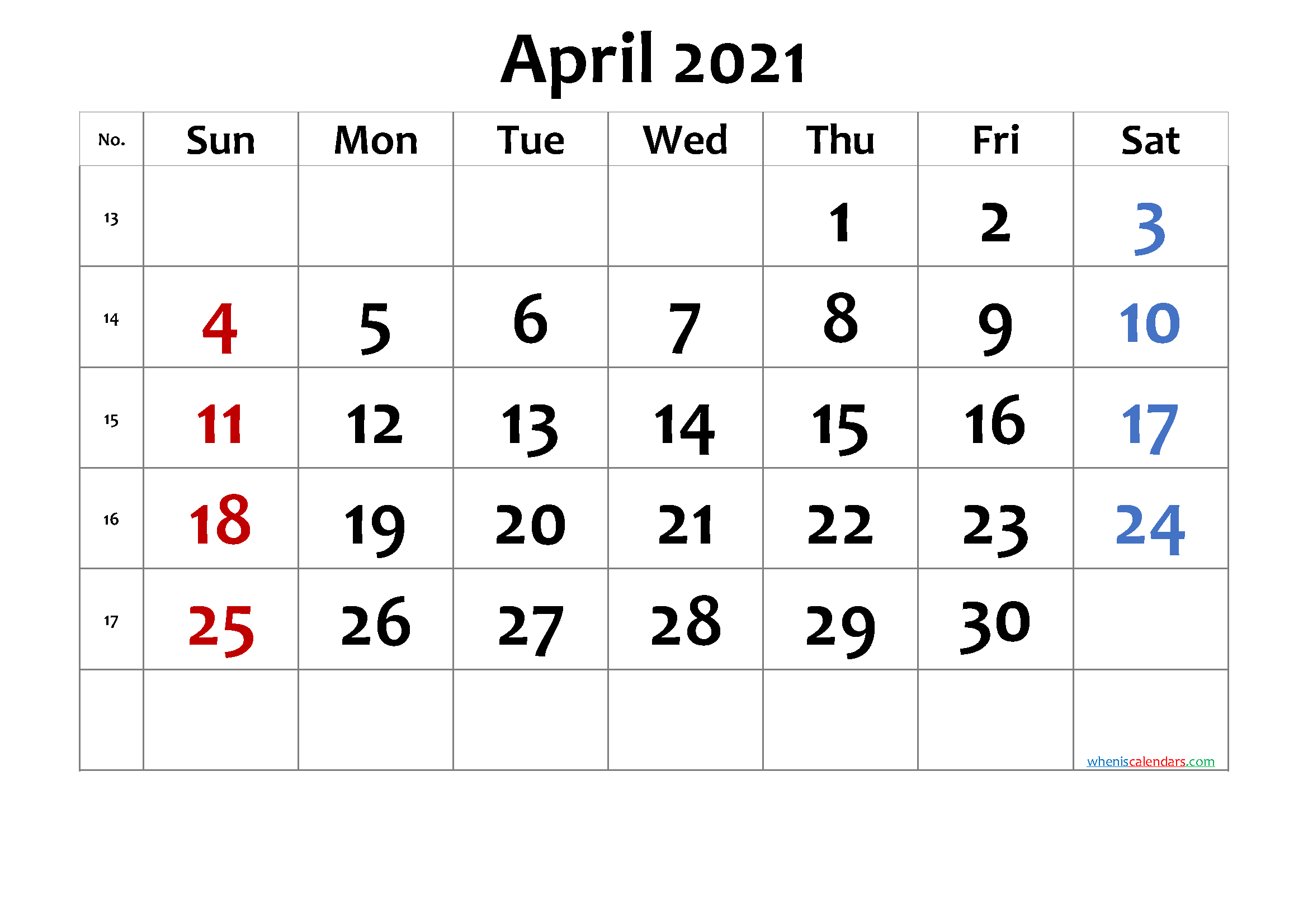 Printable Calendar April 21 Free Premium