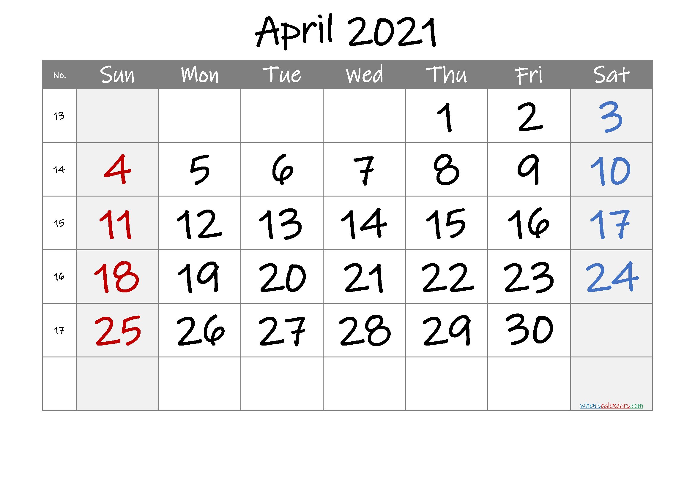 Free Printable 2021 April  Calendar