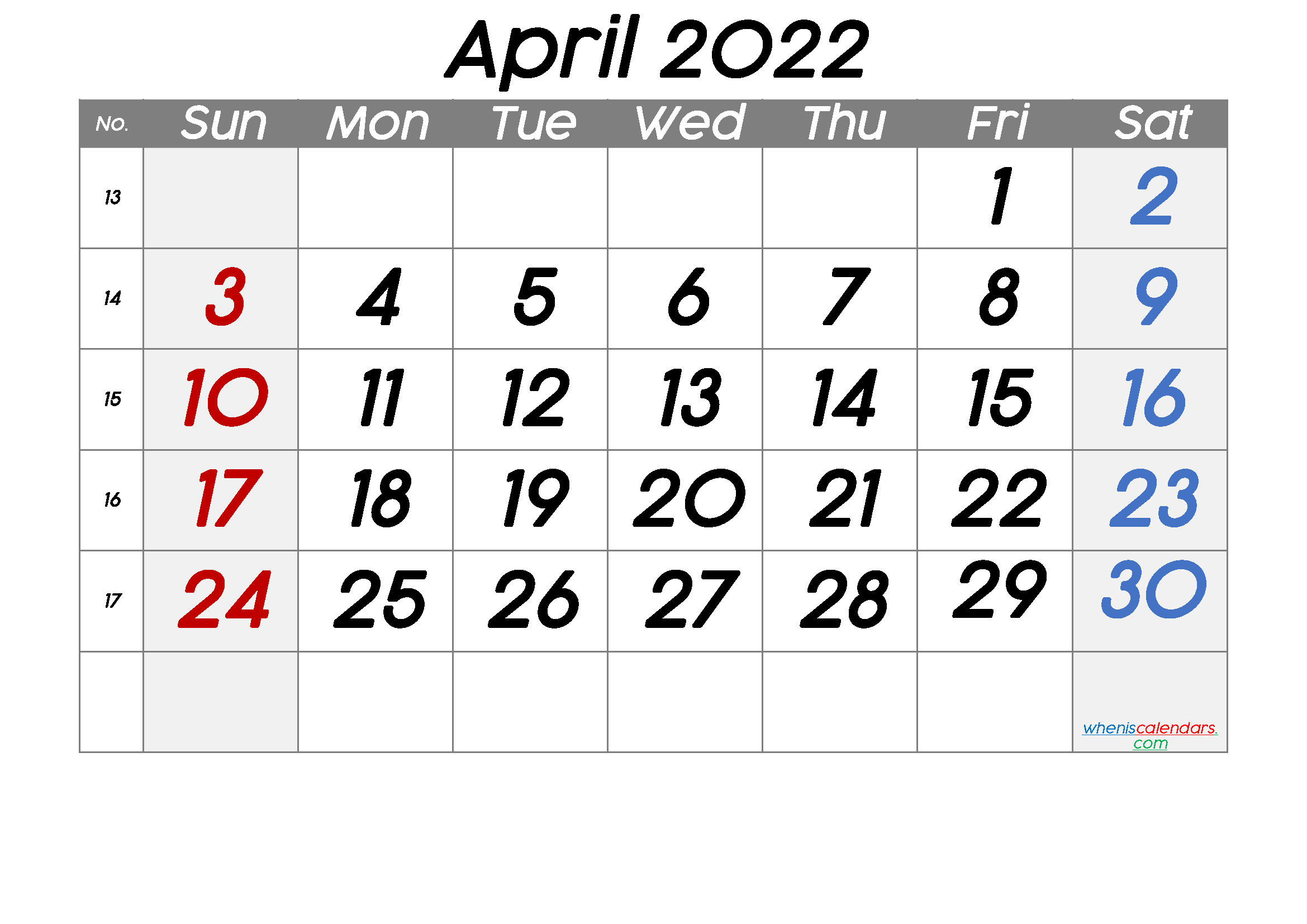 Free April 2022 Calendar