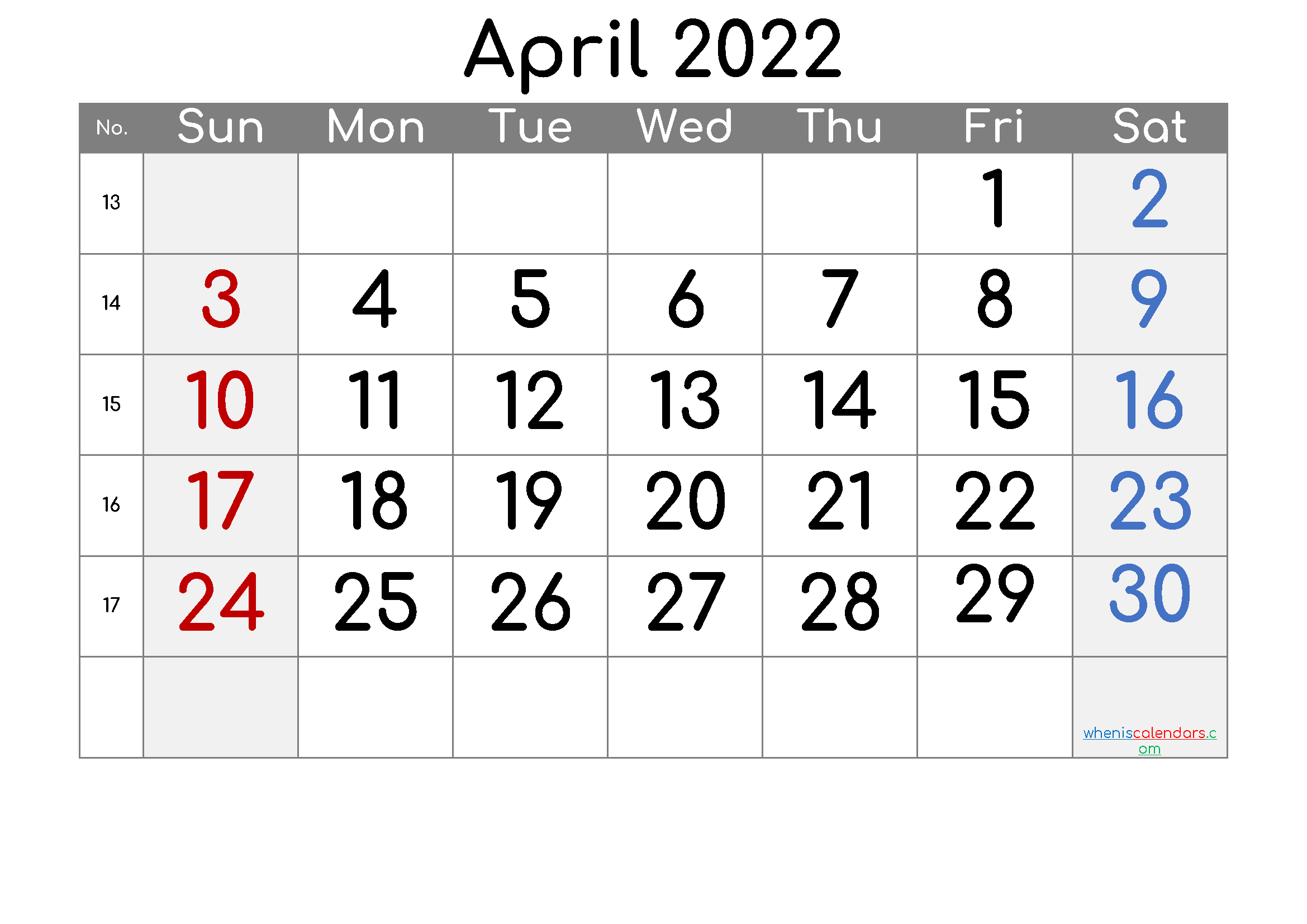 Printable Calendar 2022 April