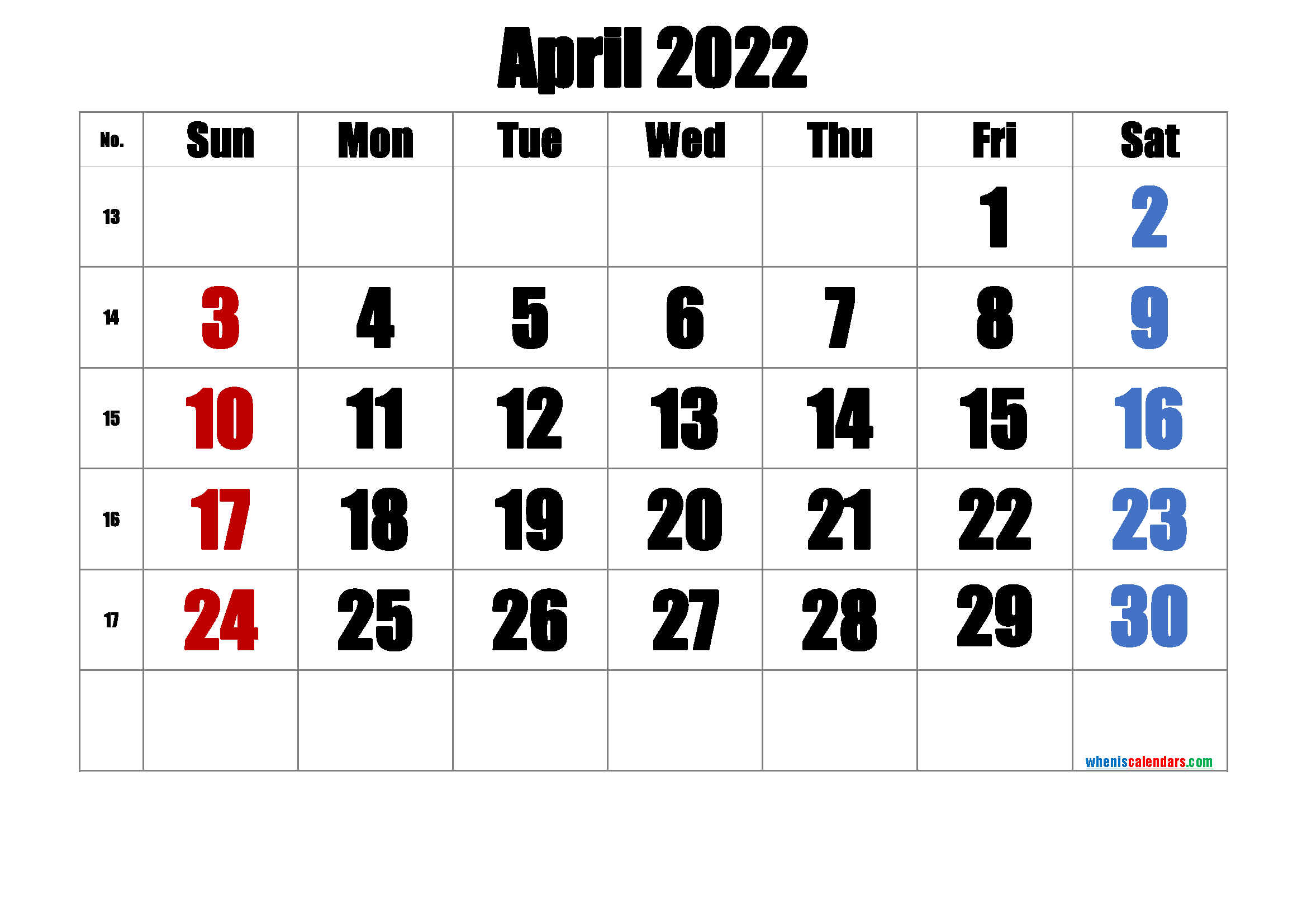 Printable Calendar April 2022