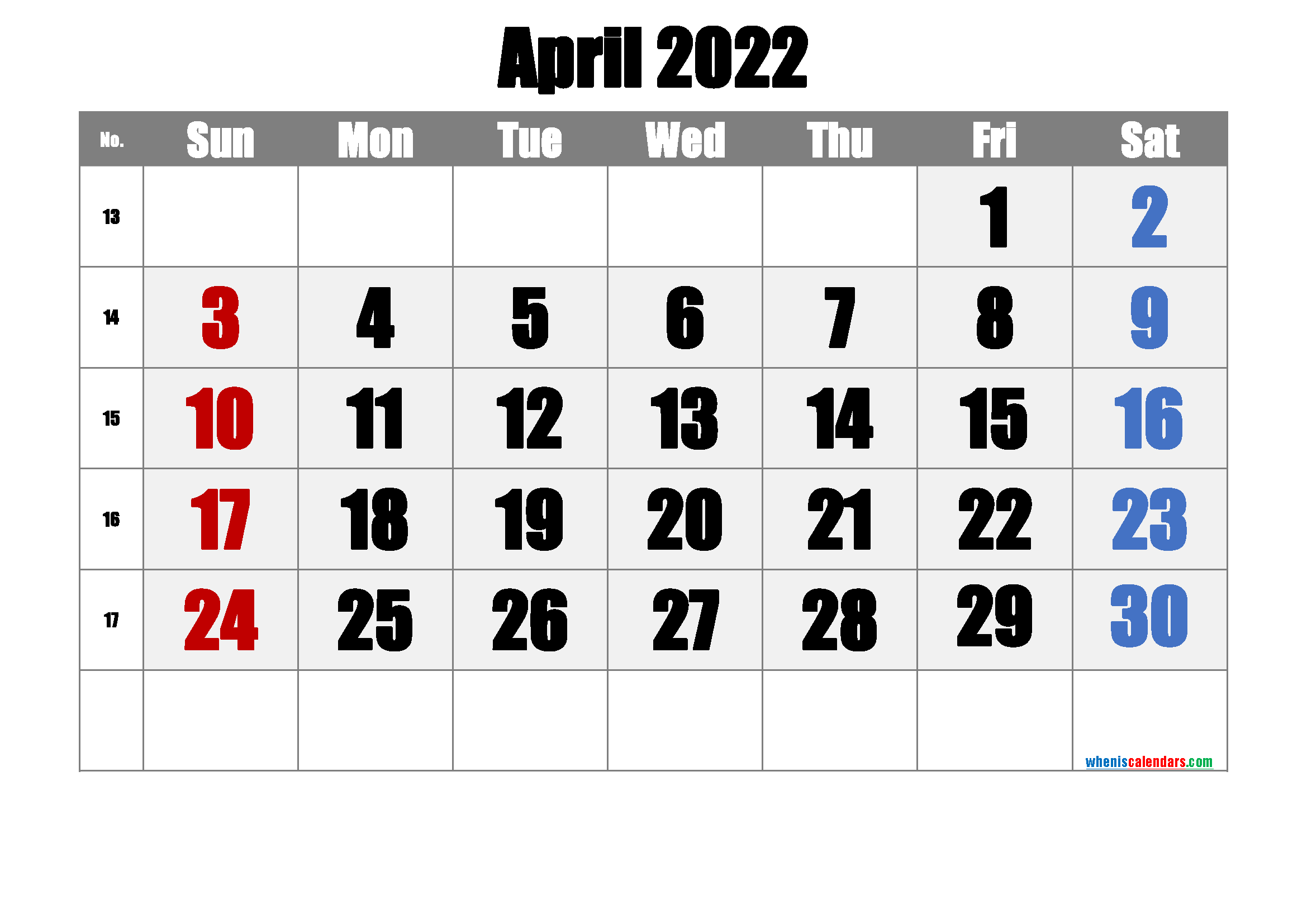 Free Printable Calendar 2022 April