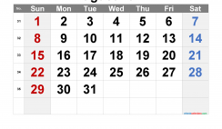 Free August 2021 Calendar with Week Numbers