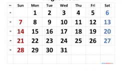 Free August 2022 Calendar with Week Numbers