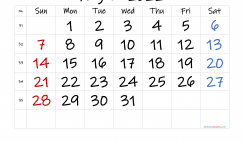 Free August 2022 Calendar with Week Numbers