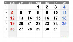 Free December 2021 Calendar with Week Numbers
