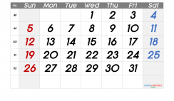 Free December 2021 Calendar with Week Numbers