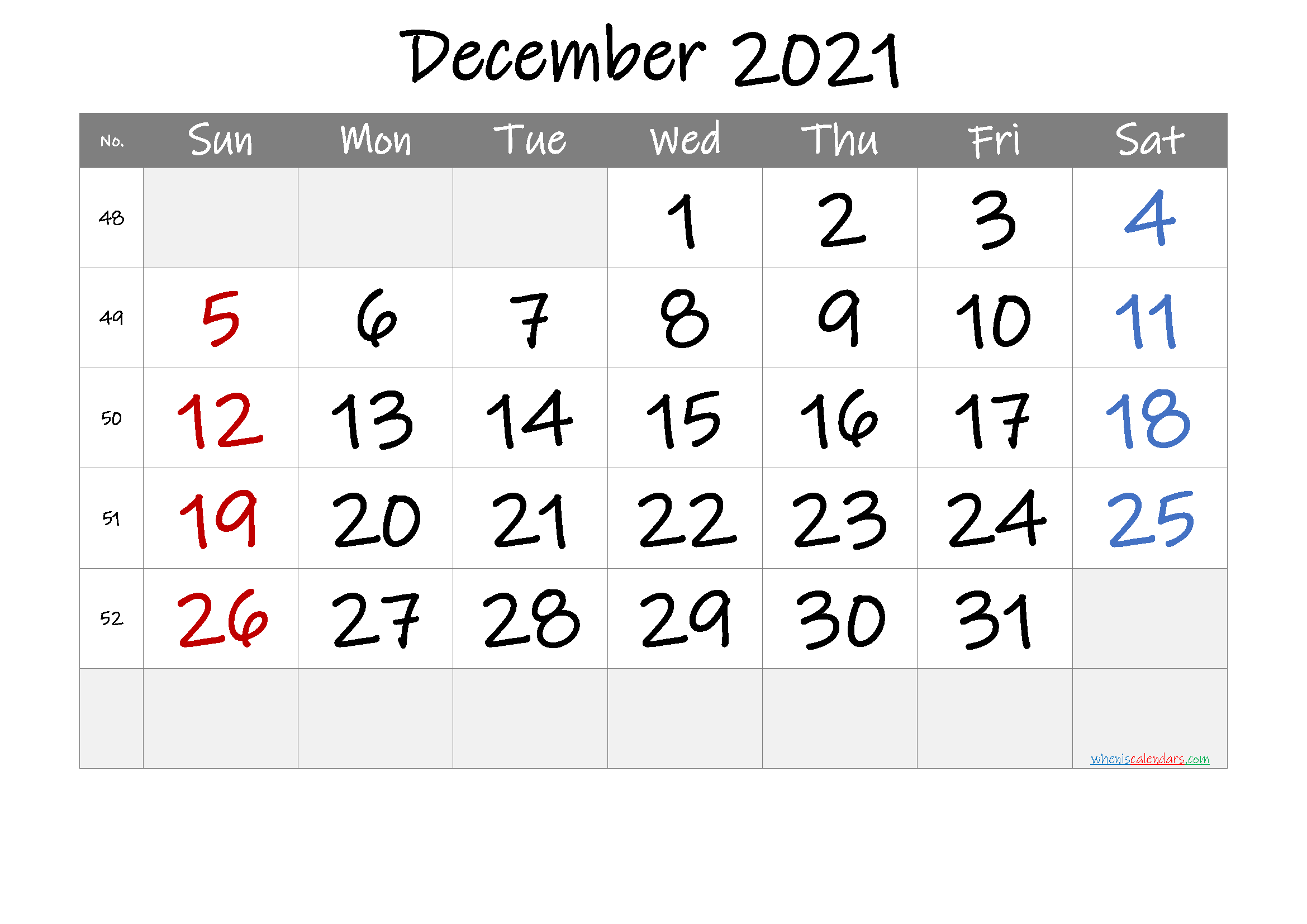 December 2021 Printable Calendar - 6 Templates - Free ...