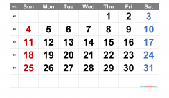 Printable December 2022 Calendar with Week Numbers