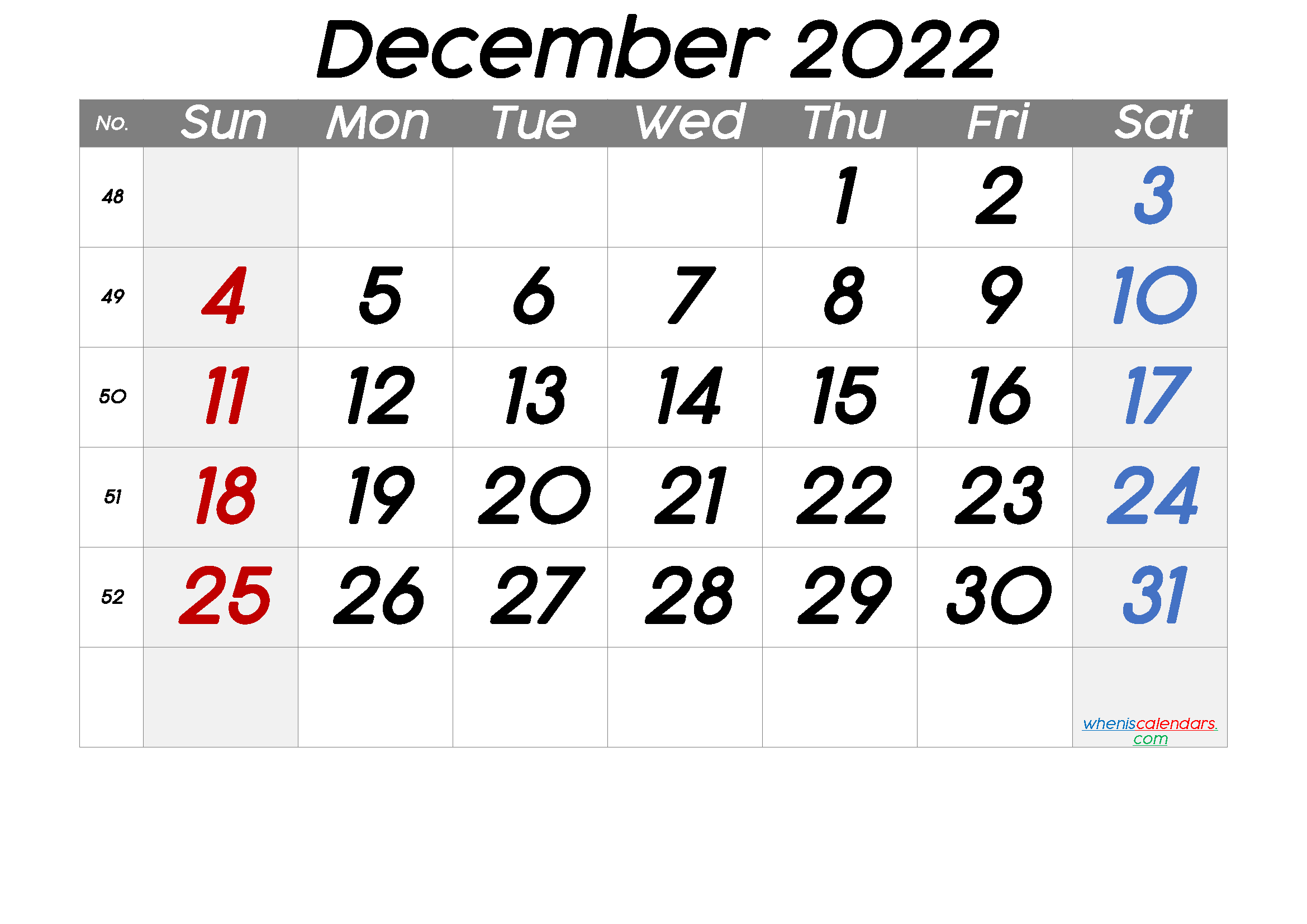 Free December 2022 Calendar