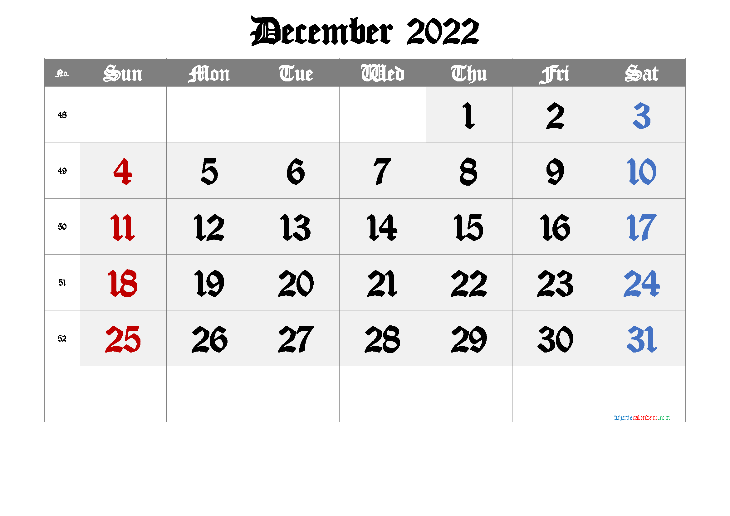 Free December 2022 Calendar