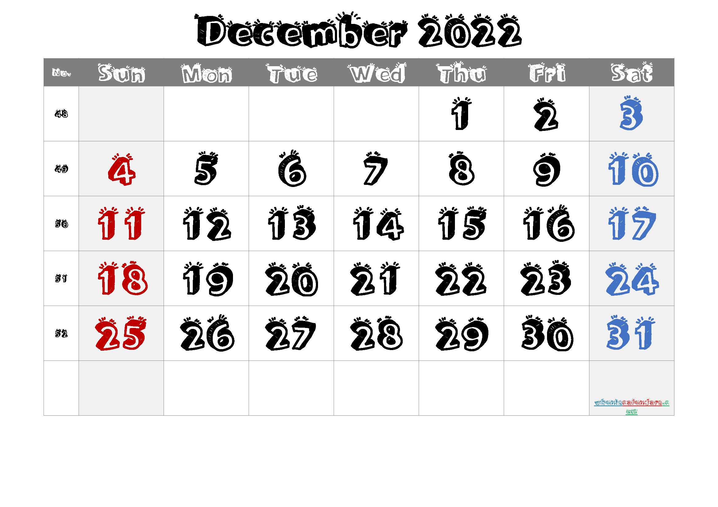 Printable Calendar December 2022