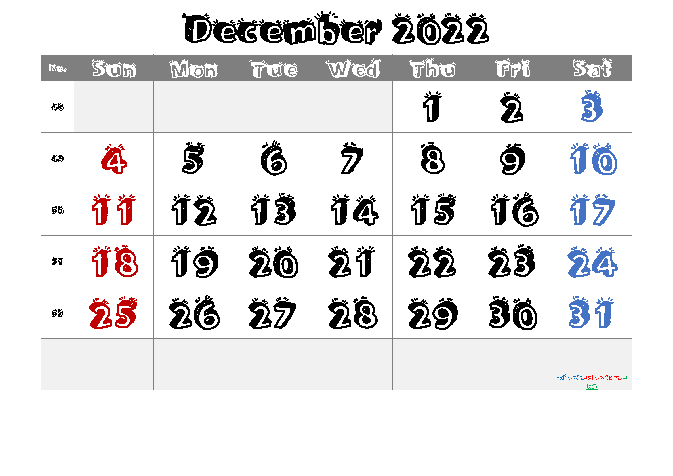 December 2022 Printable Calendar