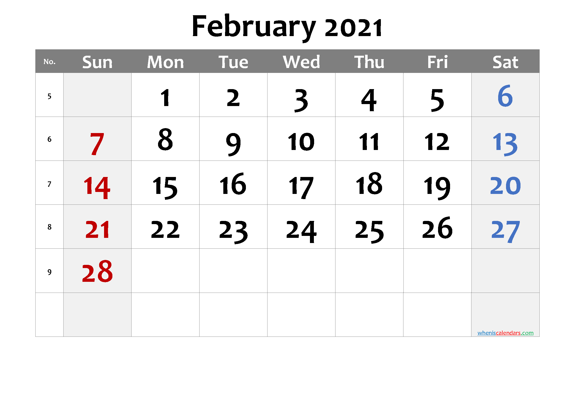 Free Printable February 2021 Calendar Free Premium