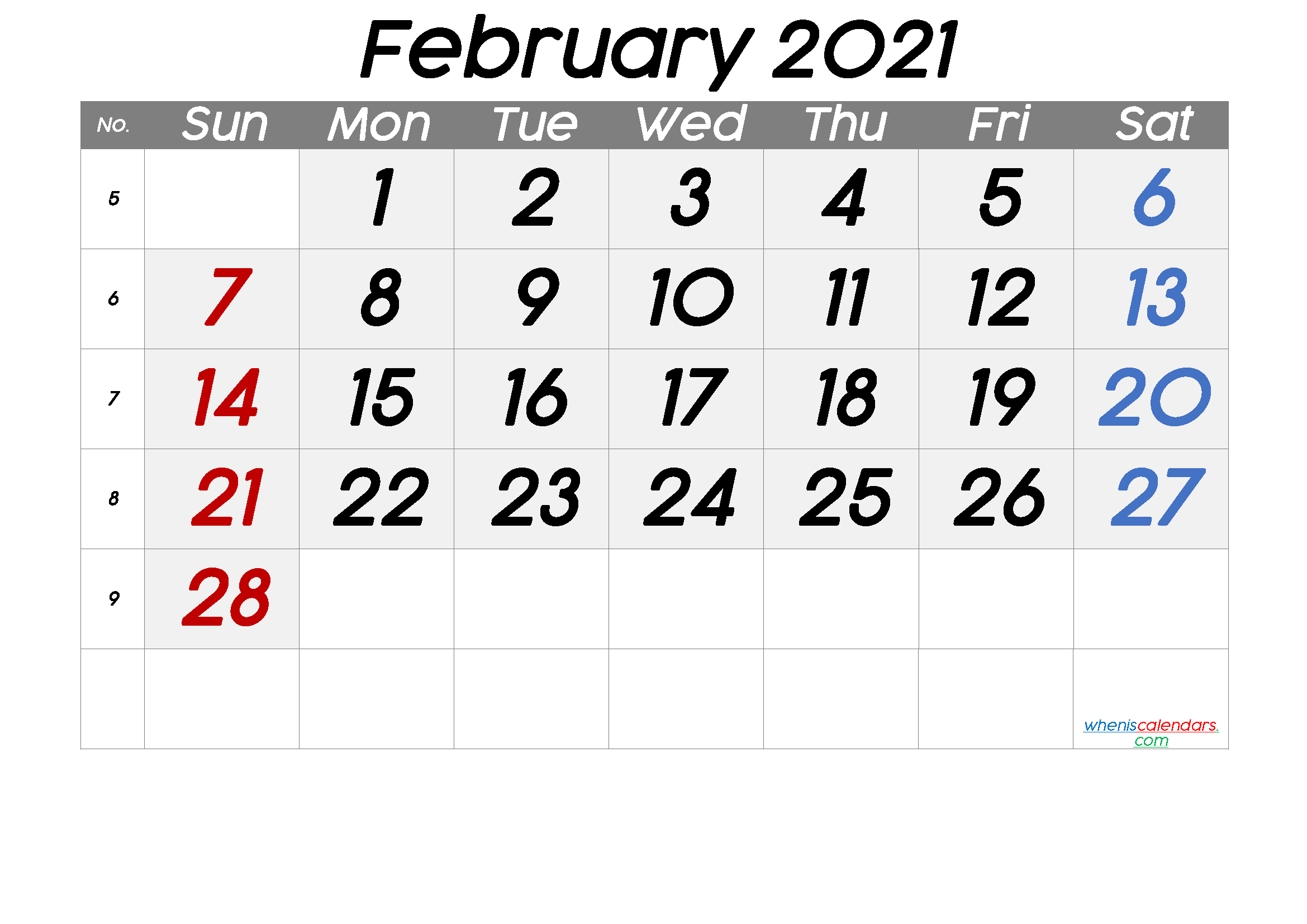 Printable Calendar 2021 February
