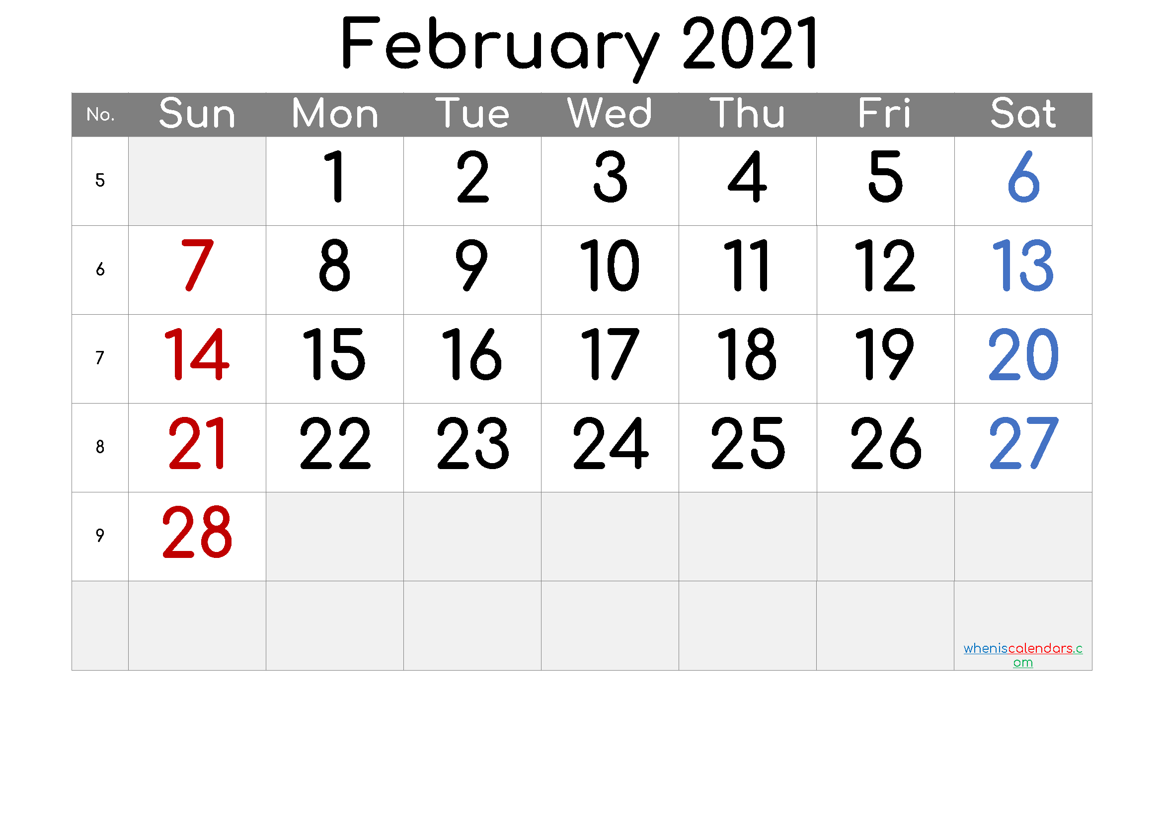Free Printable Calendar 2021 February