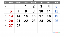 Printable February 2022 Calendar with Week Numbers