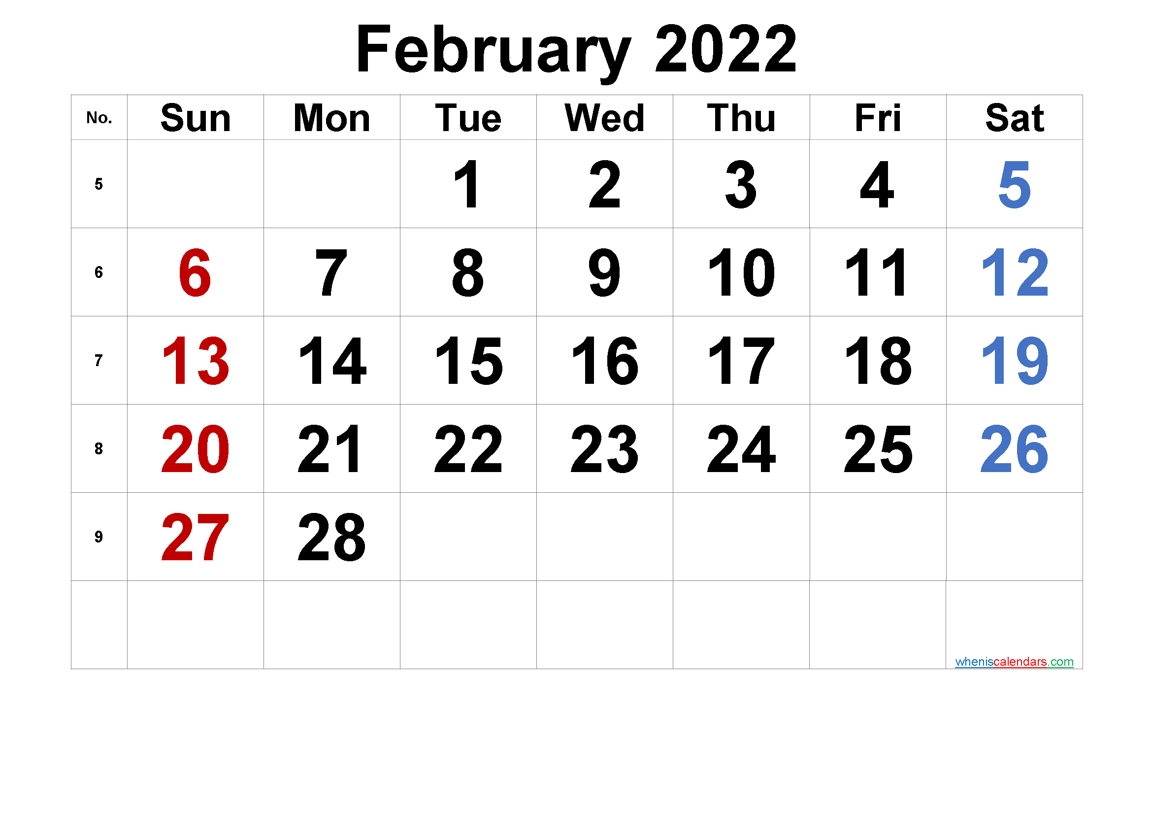 Printable Calendar February 2022