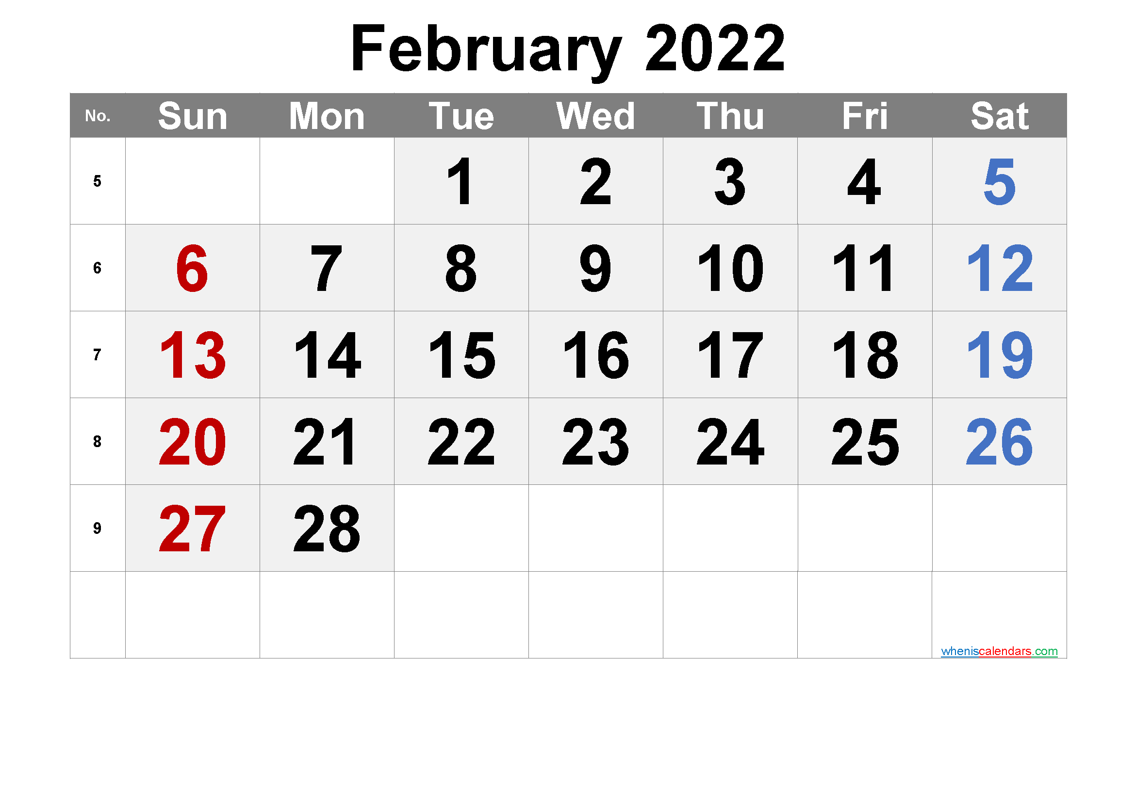 Free Printable Calendar 2022 February