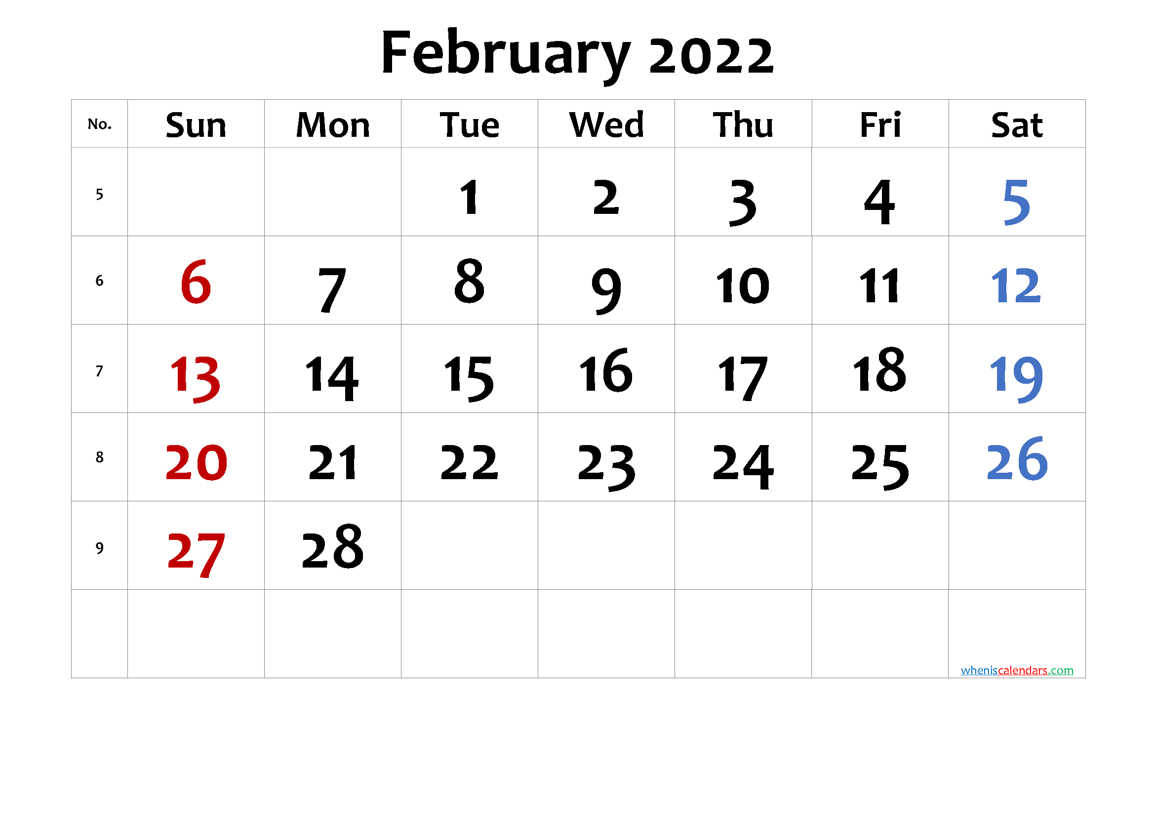 Printable Calendar 2022 February