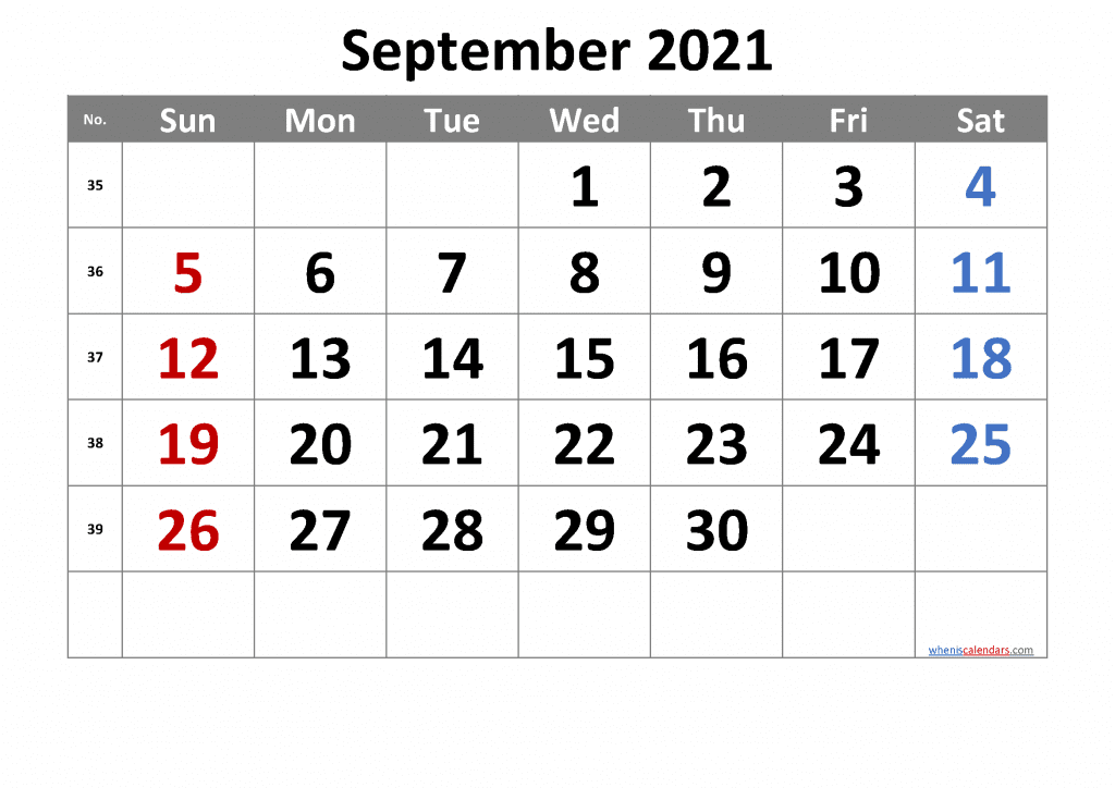 Free Printable September 2021 Calendar as PDF and high resolution PNG image