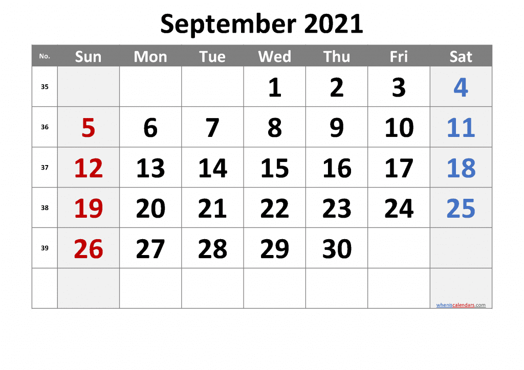 Free Printable September 2021 Calendar as PDF and high resolution PNG image