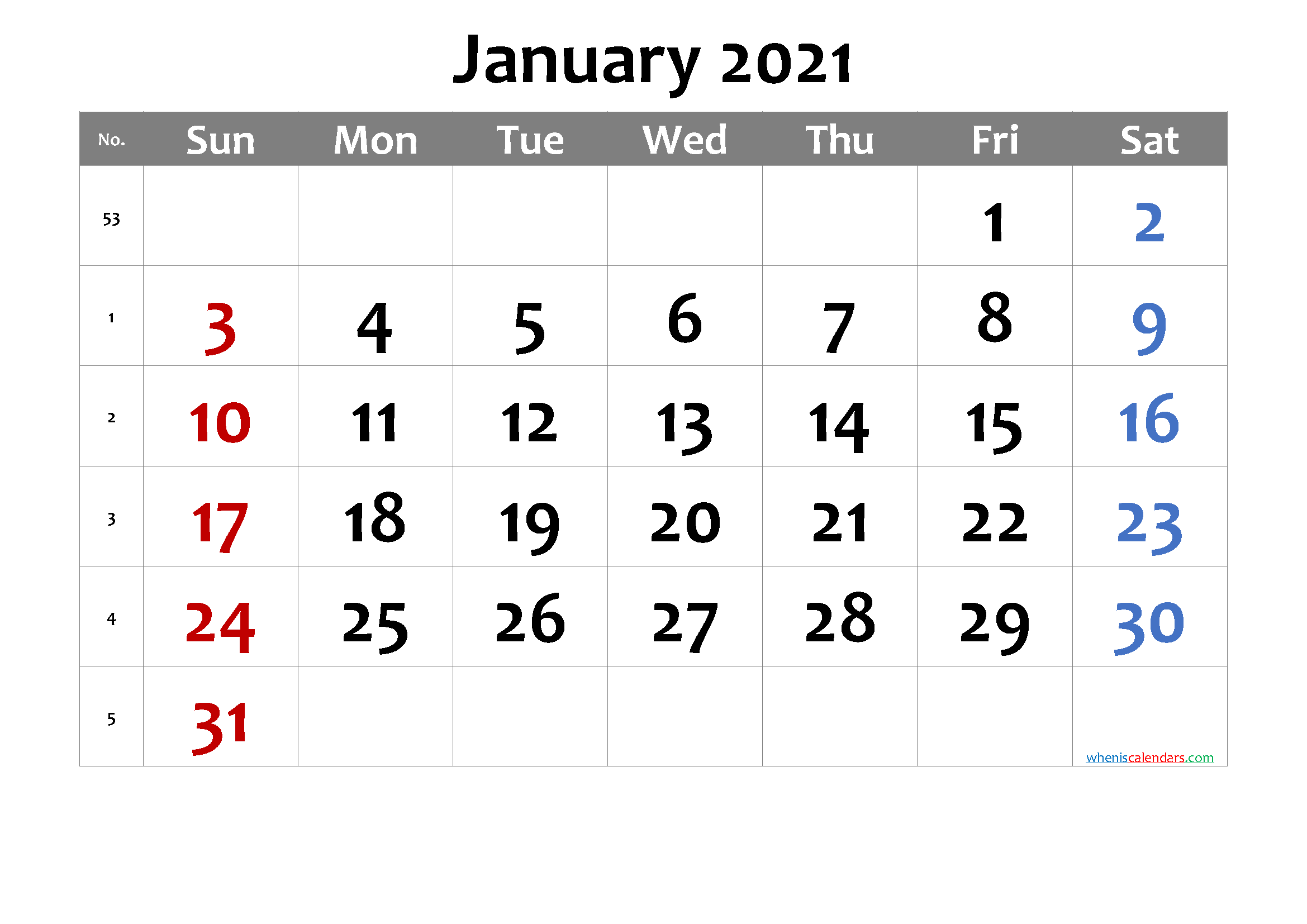 Free Printable January 2021 Calendar With Week Numbers Free 2020 And 2021 Calendar Printable Monthly And Yearly