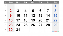 Free January 2022 Calendar with Week Numbers