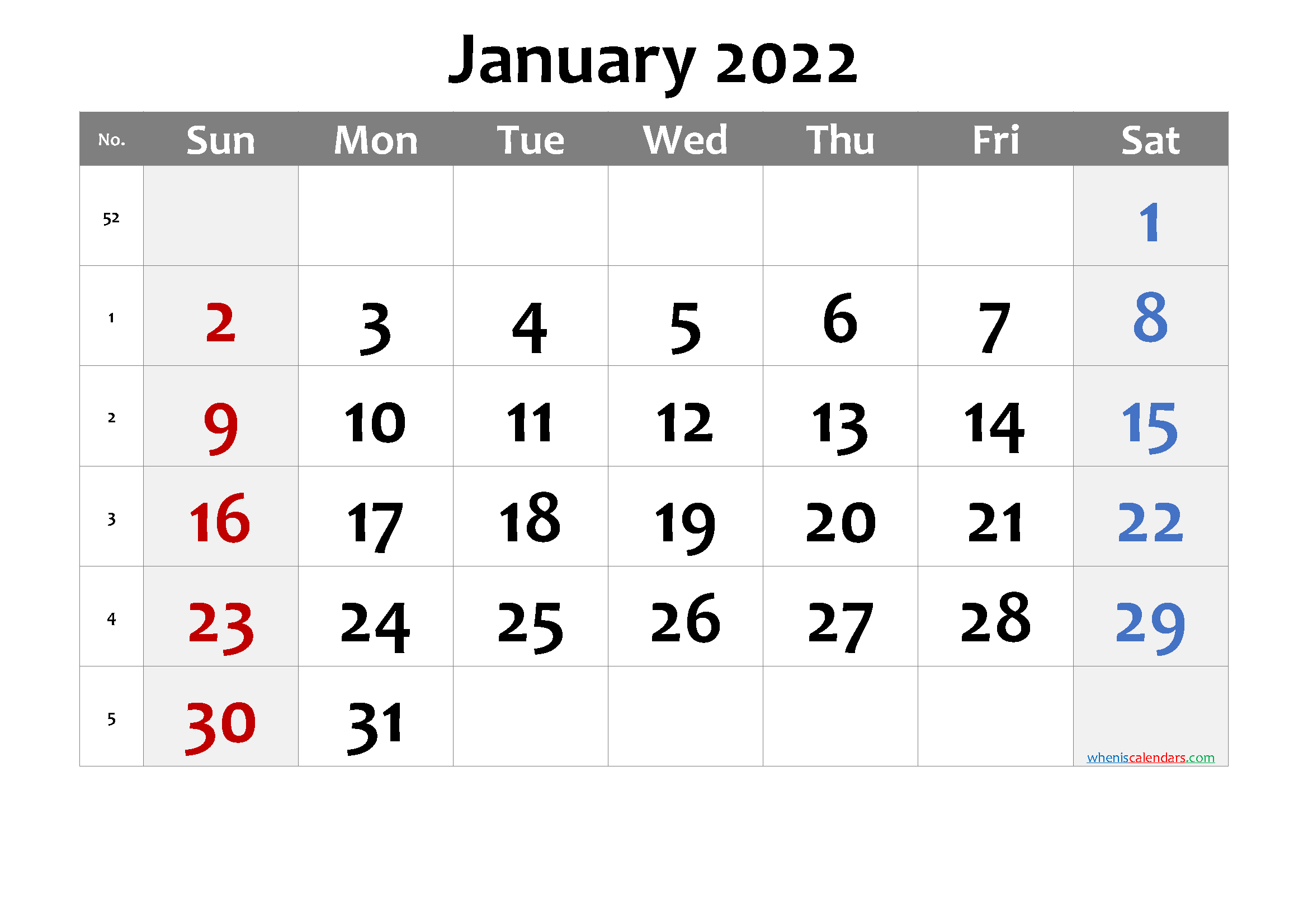 January 2022 Printable Blank Calendar