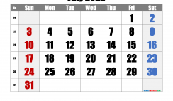 Free July 2022 Calendar with Week Numbers