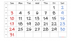 Free July 2022 Calendar with Week Numbers