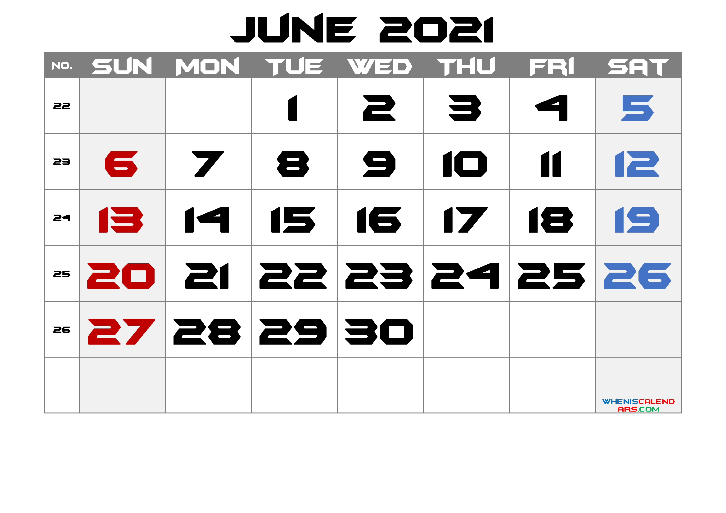 Printable Calendar 2021 June