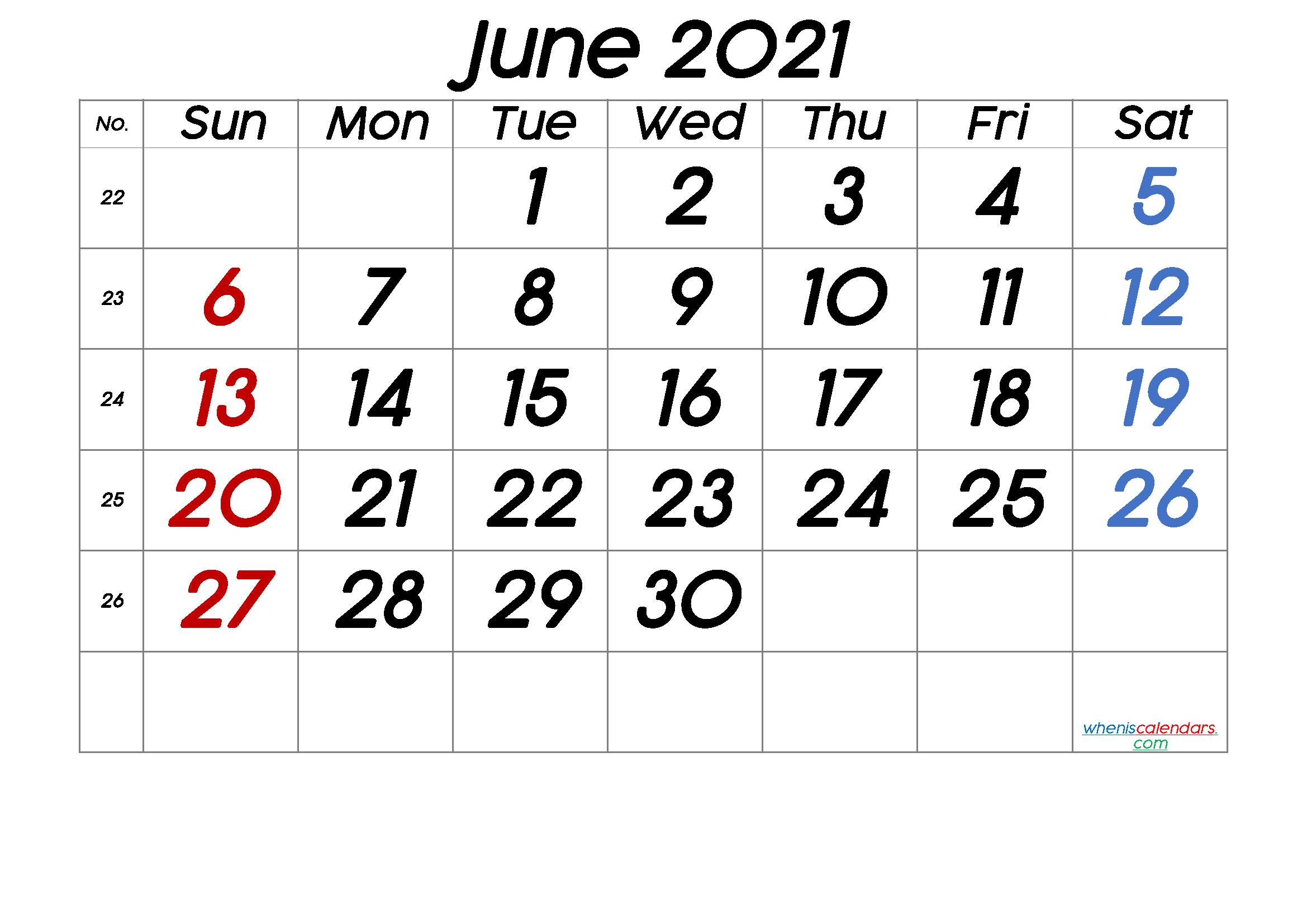 Free Printable June 21 Calendar Premium