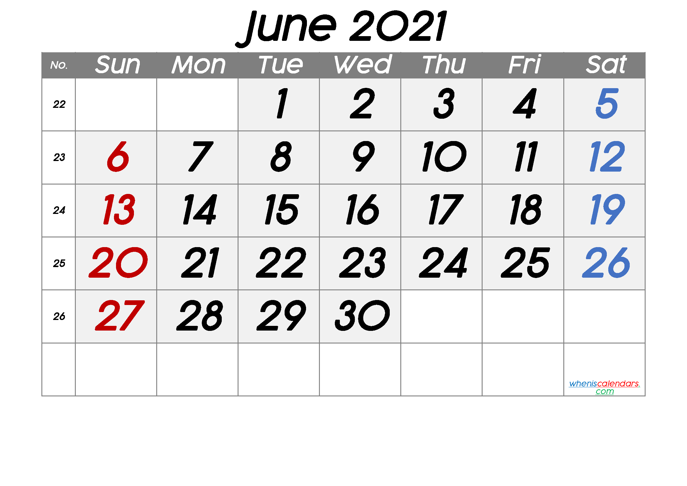Printable Calendar 2021 June